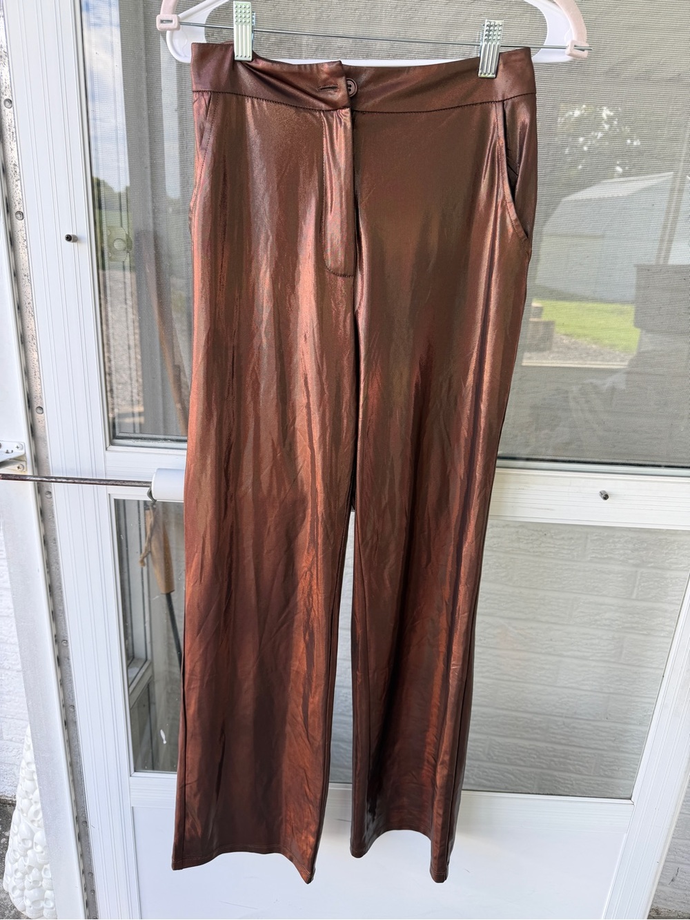 Metallic Copper Wide-Leg Pants